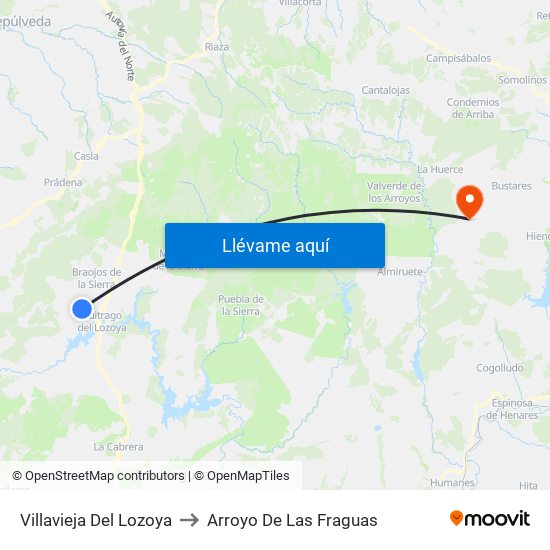 Villavieja Del Lozoya to Arroyo De Las Fraguas map
