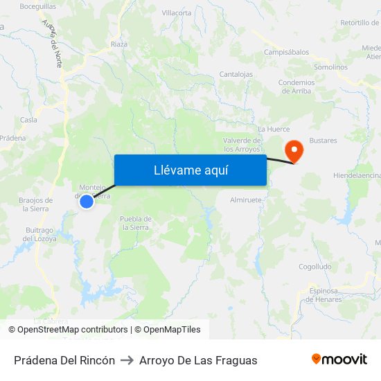 Prádena Del Rincón to Arroyo De Las Fraguas map