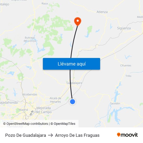 Pozo De Guadalajara to Arroyo De Las Fraguas map