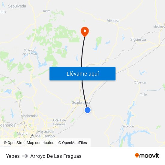 Yebes to Arroyo De Las Fraguas map