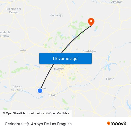 Gerindote to Arroyo De Las Fraguas map