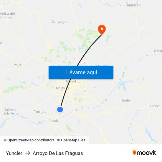 Yuncler to Arroyo De Las Fraguas map