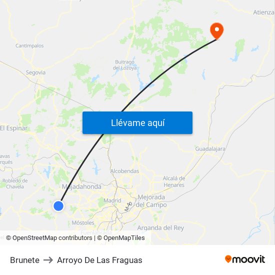 Brunete to Arroyo De Las Fraguas map