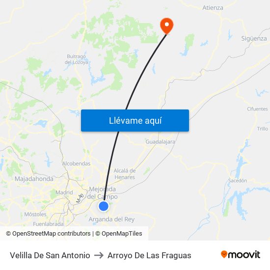 Velilla De San Antonio to Arroyo De Las Fraguas map
