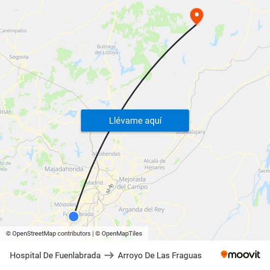 Hospital De Fuenlabrada to Arroyo De Las Fraguas map