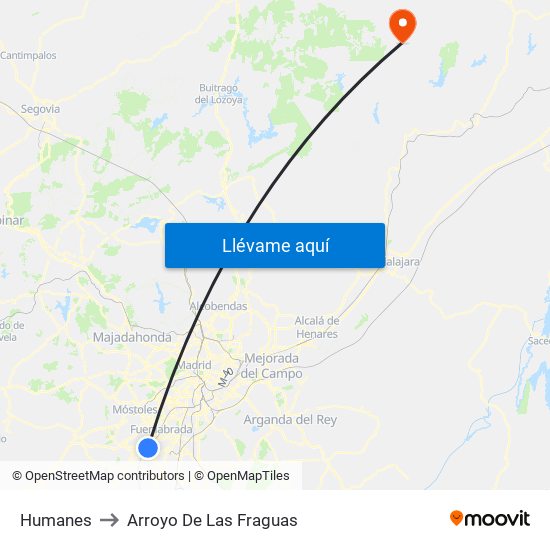 Humanes to Arroyo De Las Fraguas map
