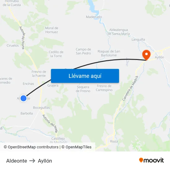 Aldeonte to Ayllón map