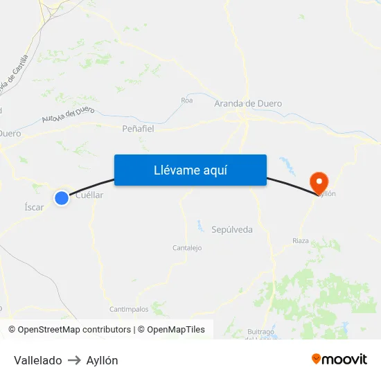 Vallelado to Ayllón map