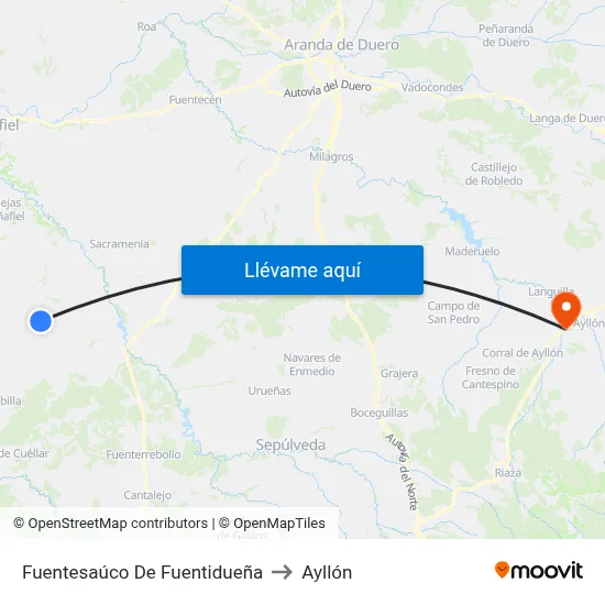 Fuentesaúco De Fuentidueña to Ayllón map