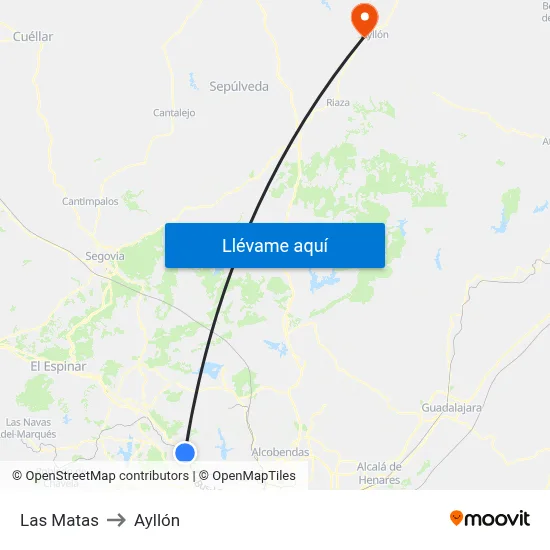 Las Matas to Ayllón map