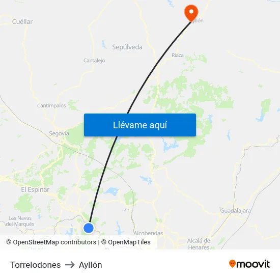 Torrelodones to Ayllón map