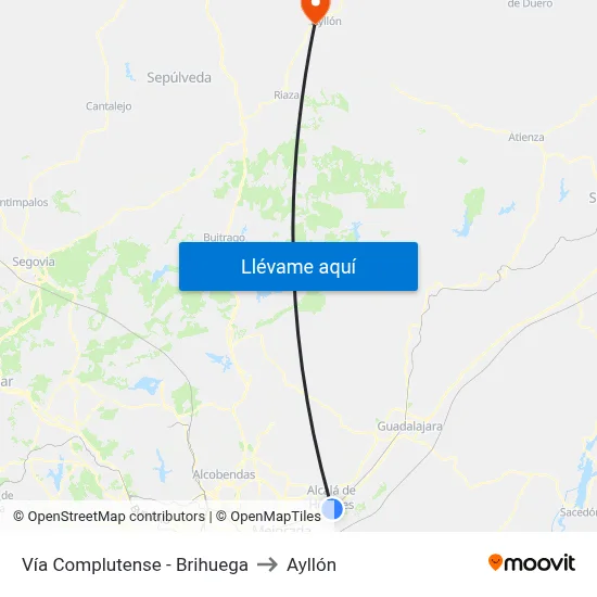 Vía Complutense - Brihuega to Ayllón map