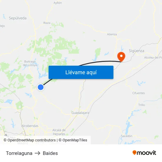 Torrelaguna to Baides map