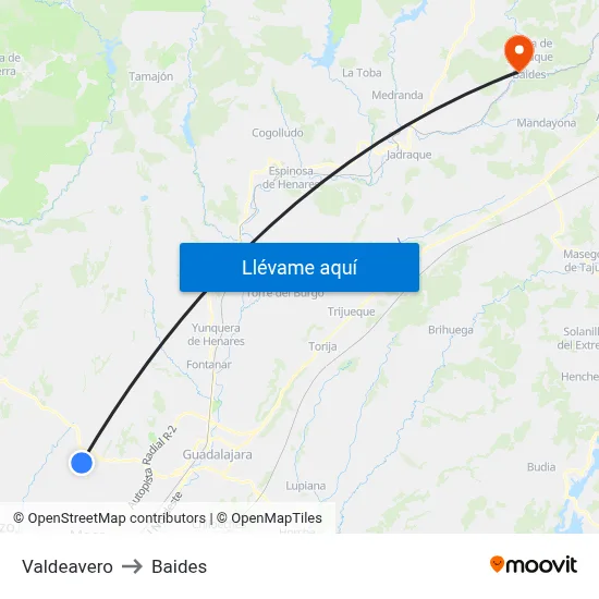 Valdeavero to Baides map