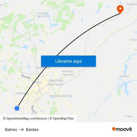 Batres to Baides map