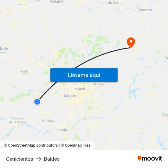 Cenicientos to Baides map