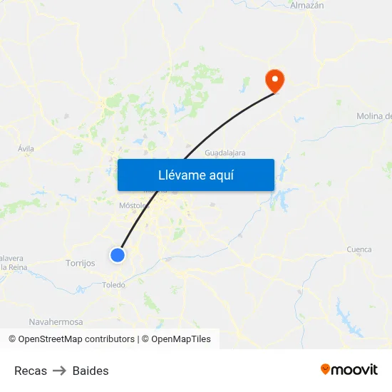 Recas to Baides map