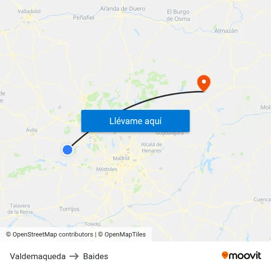 Valdemaqueda to Baides map