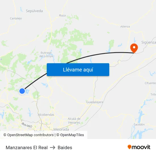 Manzanares El Real to Baides map