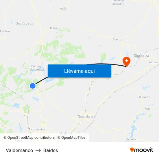 Valdemanco to Baides map