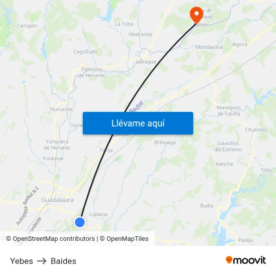 Yebes to Baides map