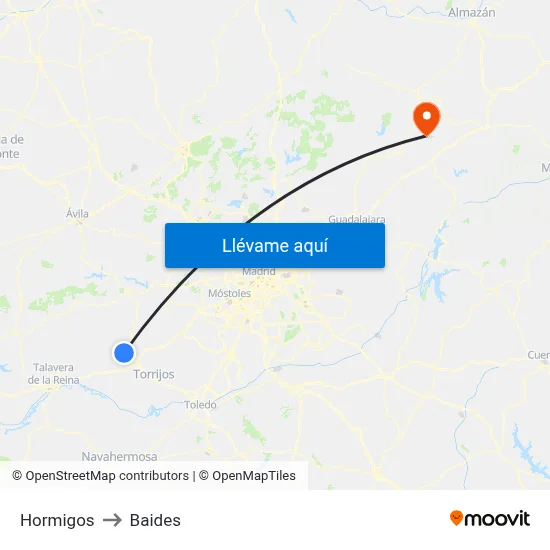 Hormigos to Baides map