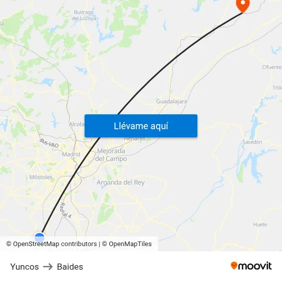 Yuncos to Baides map