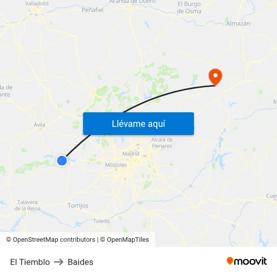 El Tiemblo to Baides map