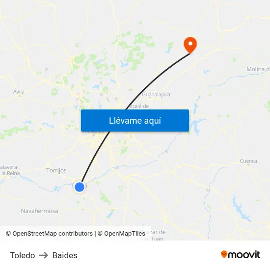 Toledo to Baides map