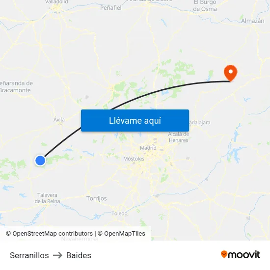 Serranillos to Baides map