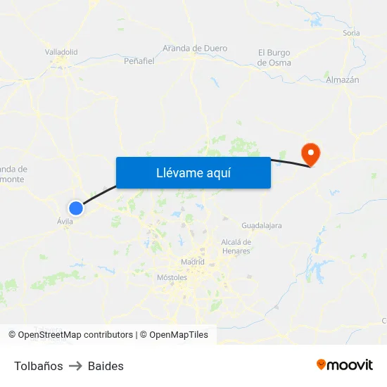 Tolbaños to Baides map