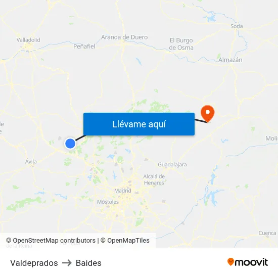 Valdeprados to Baides map