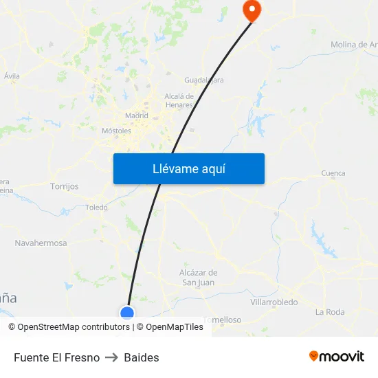 Fuente El Fresno to Baides map