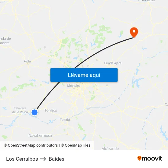 Los Cerralbos to Baides map