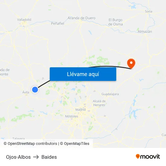 Ojos-Albos to Baides map