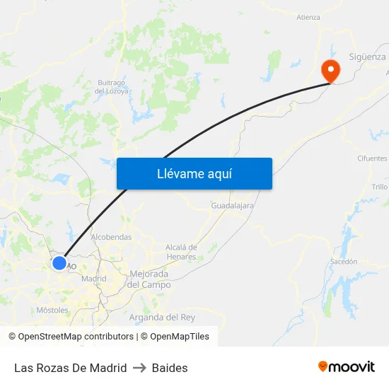 Las Rozas De Madrid to Baides map