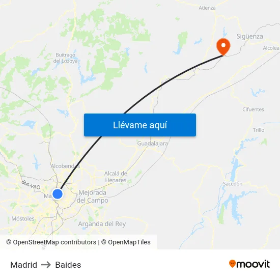 Madrid to Baides map