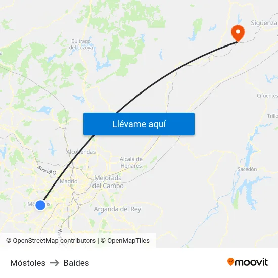 Móstoles to Baides map