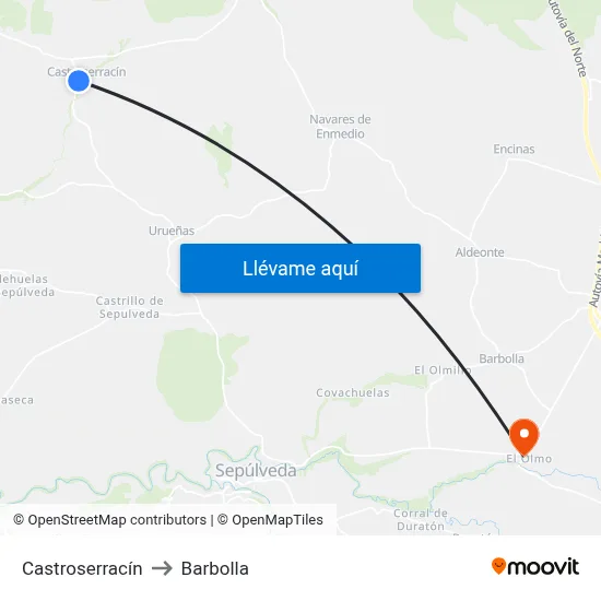 Castroserracín to Barbolla map