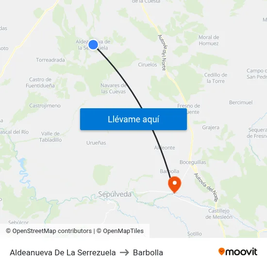 Aldeanueva De La Serrezuela to Barbolla map