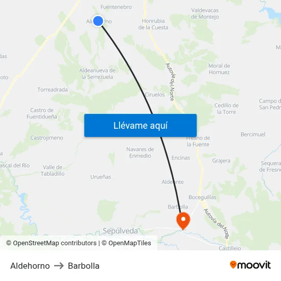 Aldehorno to Barbolla map