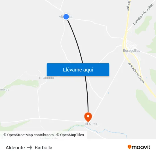 Aldeonte to Barbolla map