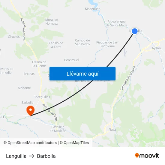 Languilla to Barbolla map