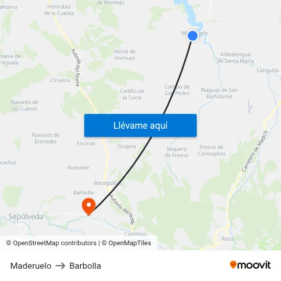 Maderuelo to Barbolla map