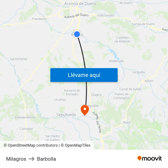 Milagros to Barbolla map