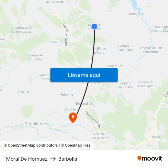 Moral De Hornuez to Barbolla map