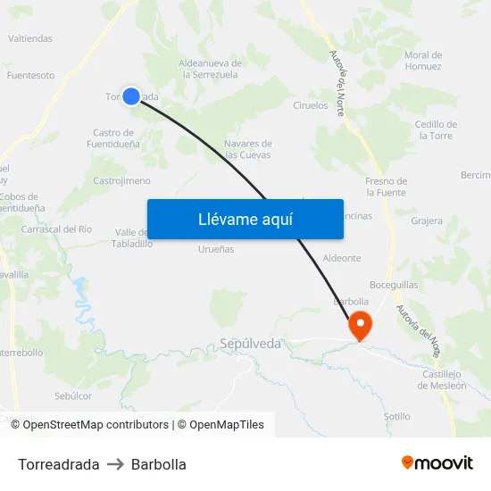Torreadrada to Barbolla map