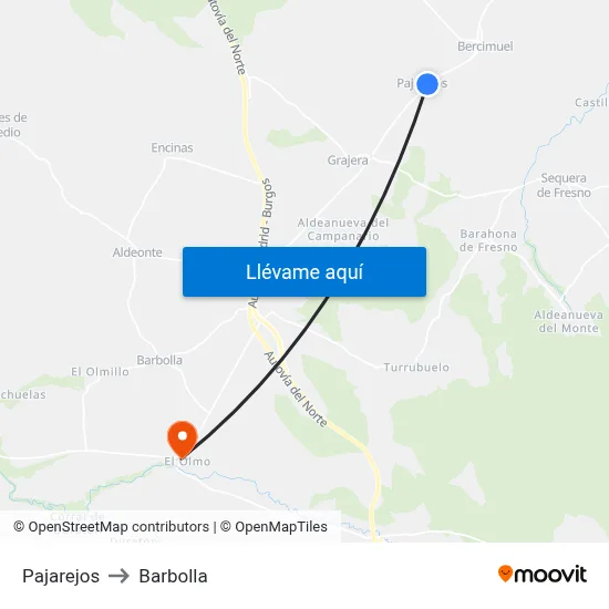 Pajarejos to Barbolla map
