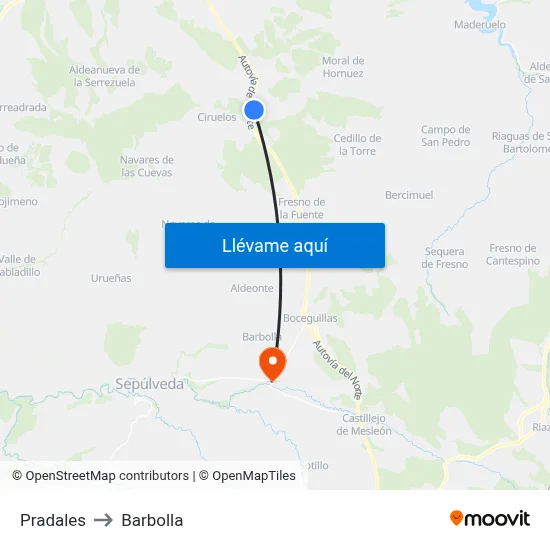 Pradales to Barbolla map