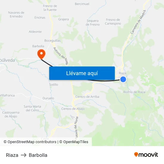 Riaza to Barbolla map